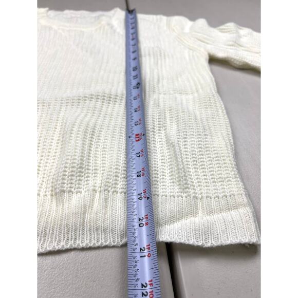 Women's Small Off White Cream Long Sleeve Crop Sweater Rib Knit Lightweight Top - Picture 5 of 7